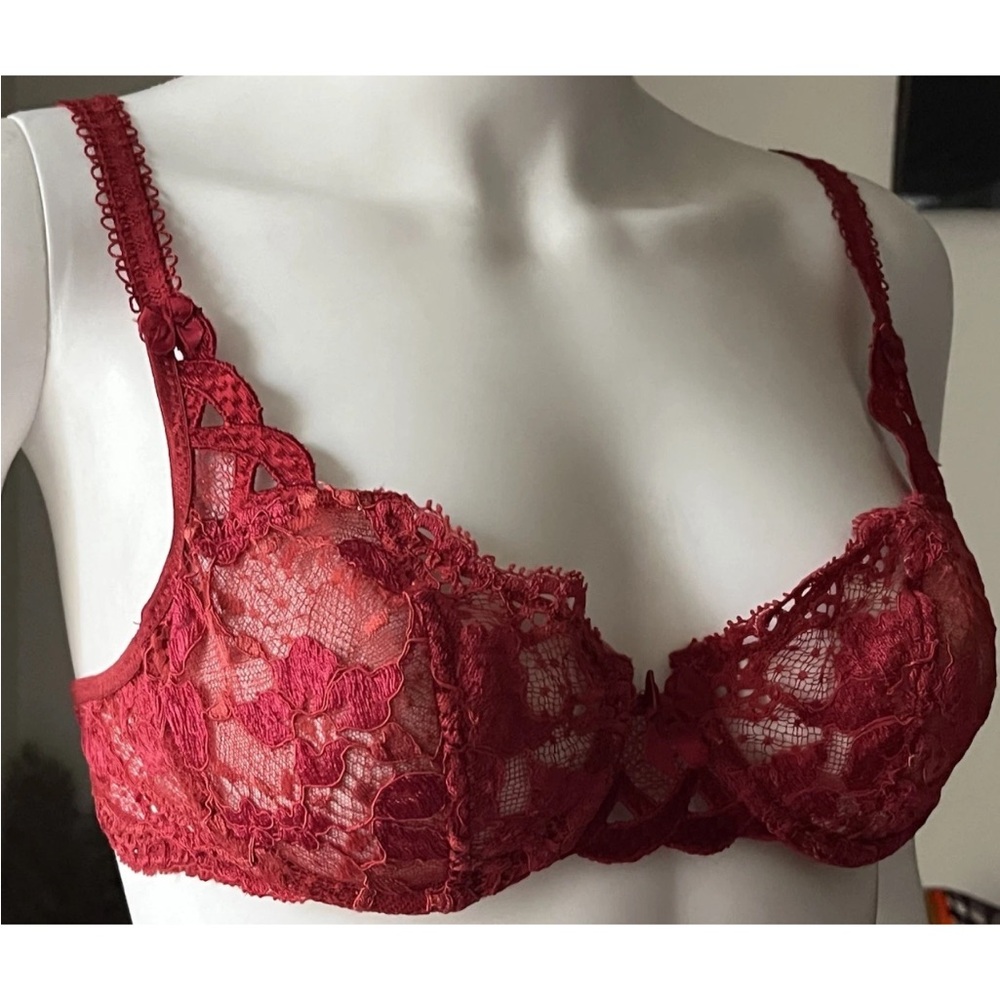 Simone Perele Red Floral Lace Balcony Push Up Bra 34A